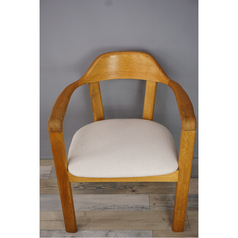 Vintage dining set with round table and 4 matching oak armchairs 1980s