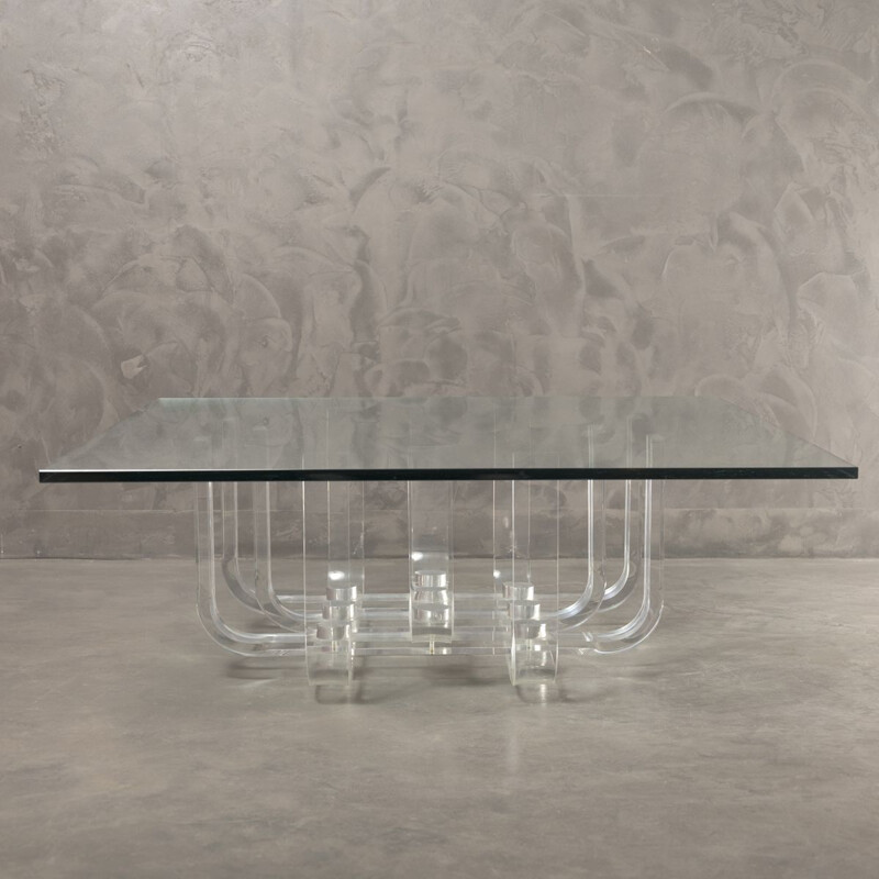 Vintage coffee table Mille in lucite and glass by Philippe Jean 1972