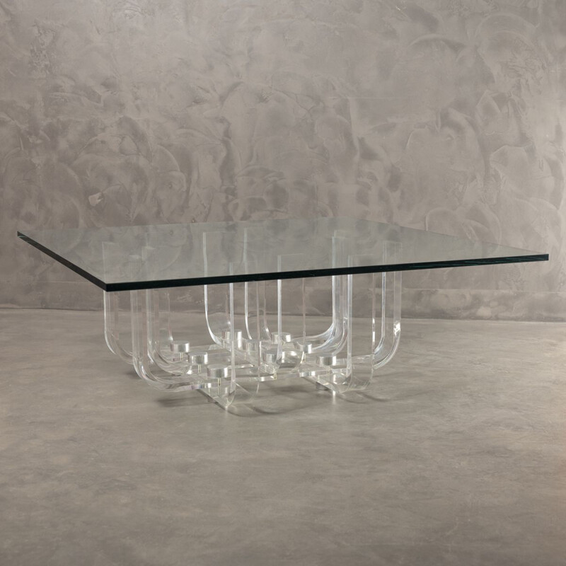 Vintage coffee table Mille in lucite and glass by Philippe Jean 1972