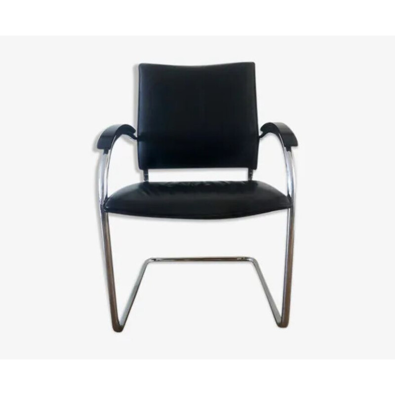 Zwart lederen sledestoel Thonet S 74