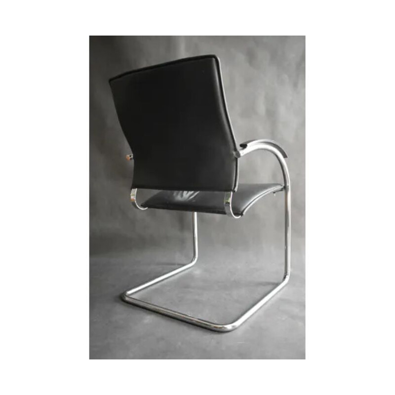 Vintage Thonet S 74 Black Leather Cantilever Chair