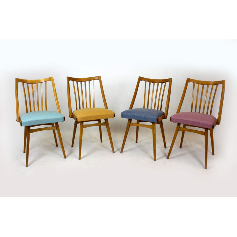 Set of 4 vintage Oak Dining Chairs from Interier Praha 1960s