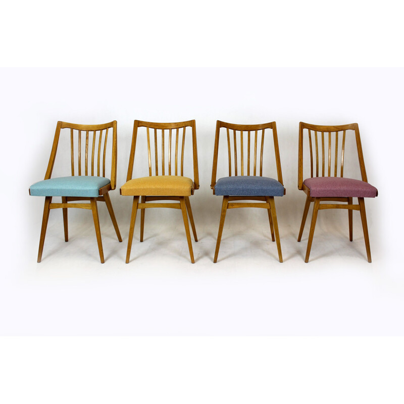 Set of 4 vintage Oak Dining Chairs from Interier Praha 1960s