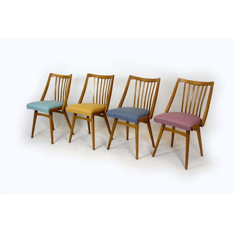 Set of 4 vintage Oak Dining Chairs from Interier Praha 1960s