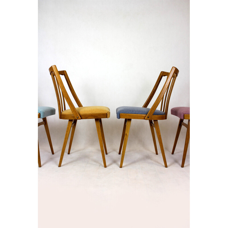 Set of 4 vintage Oak Dining Chairs from Interier Praha 1960s