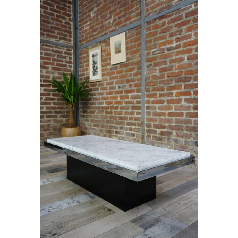 Vintage coffee table in white marble chrome and wood