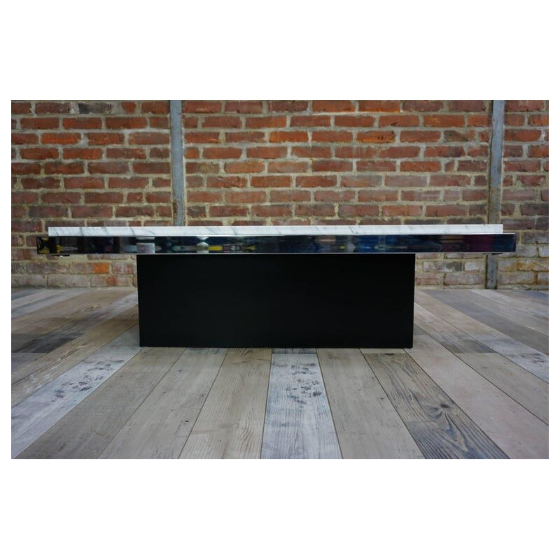 Vintage coffee table in white marble chrome and wood