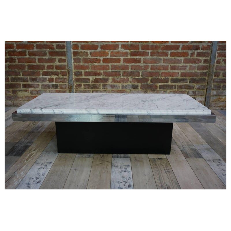 Vintage coffee table in white marble chrome and wood