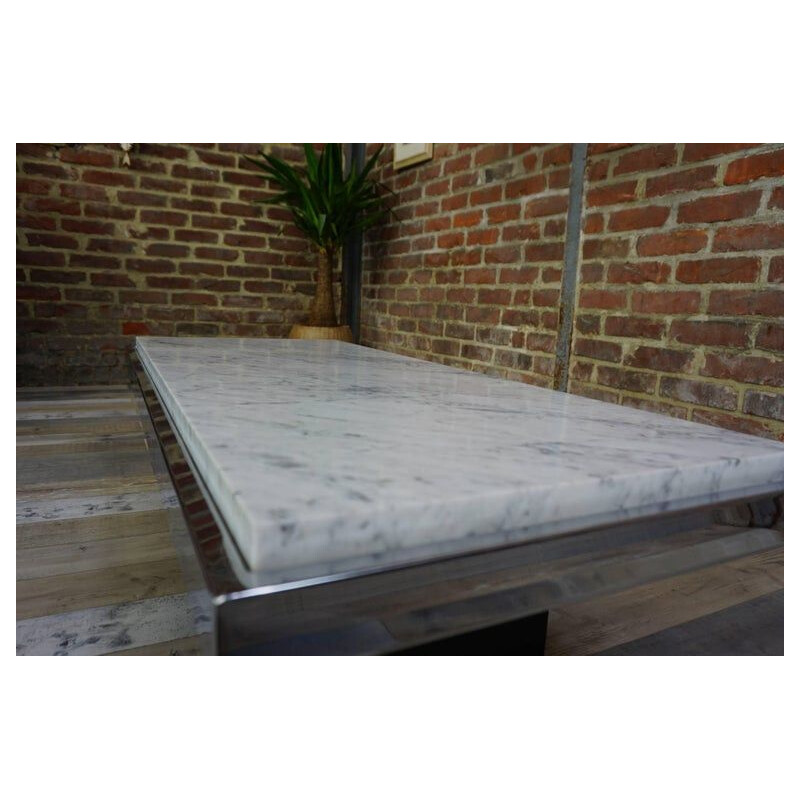 Table basse vintage en marbre blanc chrome et bois