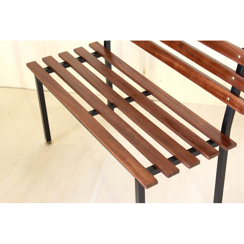 Vintage  wood and iron bench, Scandinavian 1950s