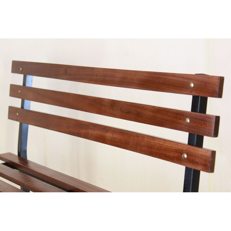 Vintage  wood and iron bench, Scandinavian 1950s