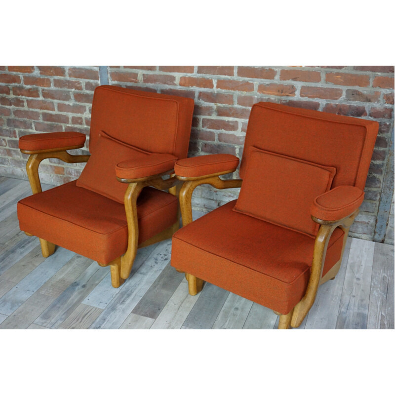 Pair of vintage armchairs by Guillerme and Chambron, French 1950s