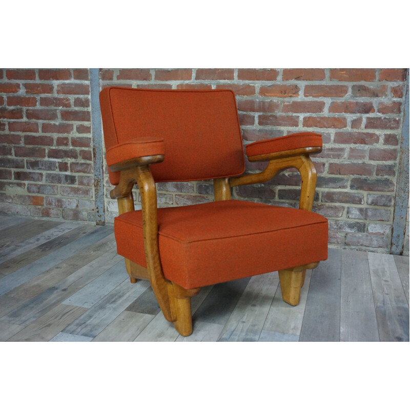 Pair of vintage armchairs by Guillerme and Chambron, French 1950s