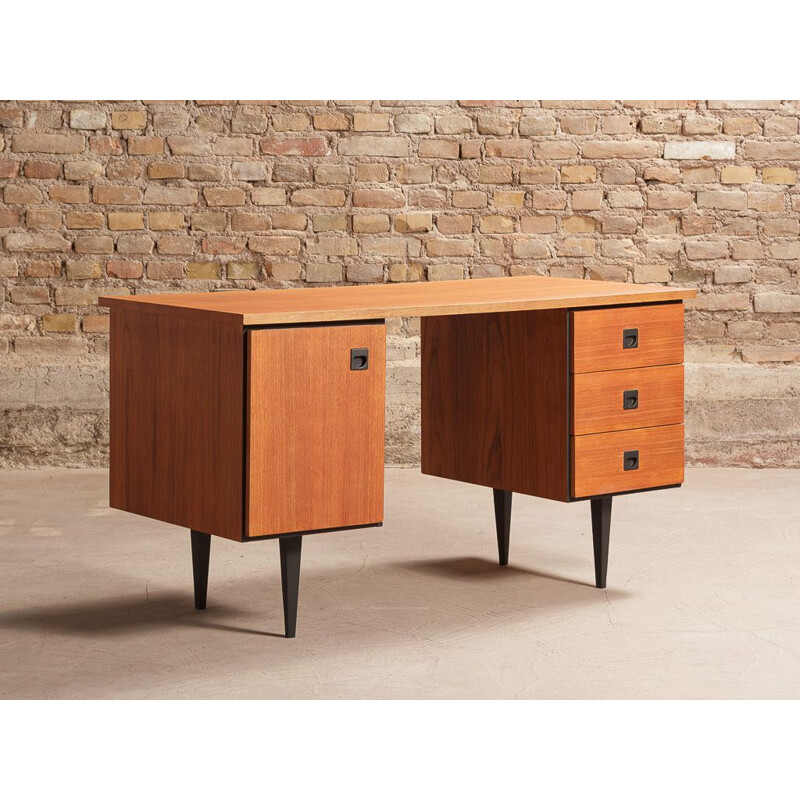 Vintage teak desk restored and restyled with touches of black 1960s