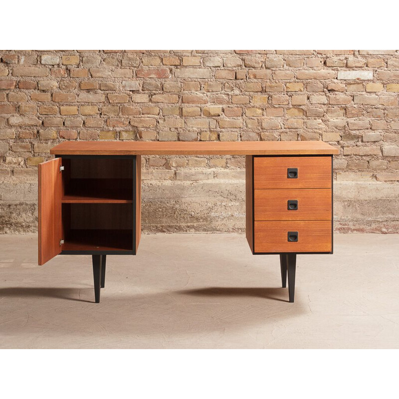 Vintage teak desk restored and restyled with touches of black 1960s