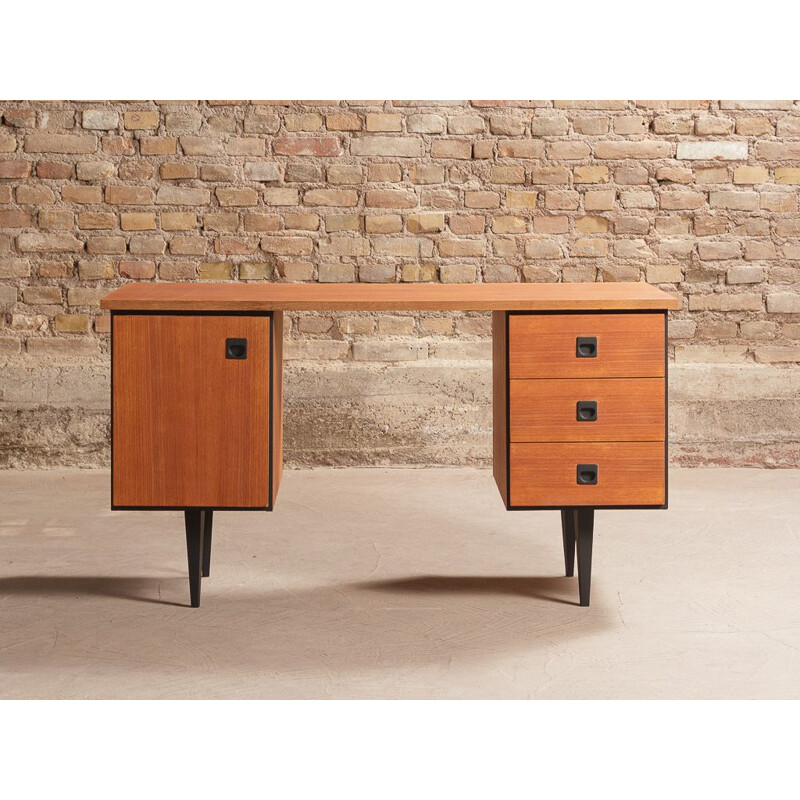 Vintage teak desk restored and restyled with touches of black 1960s