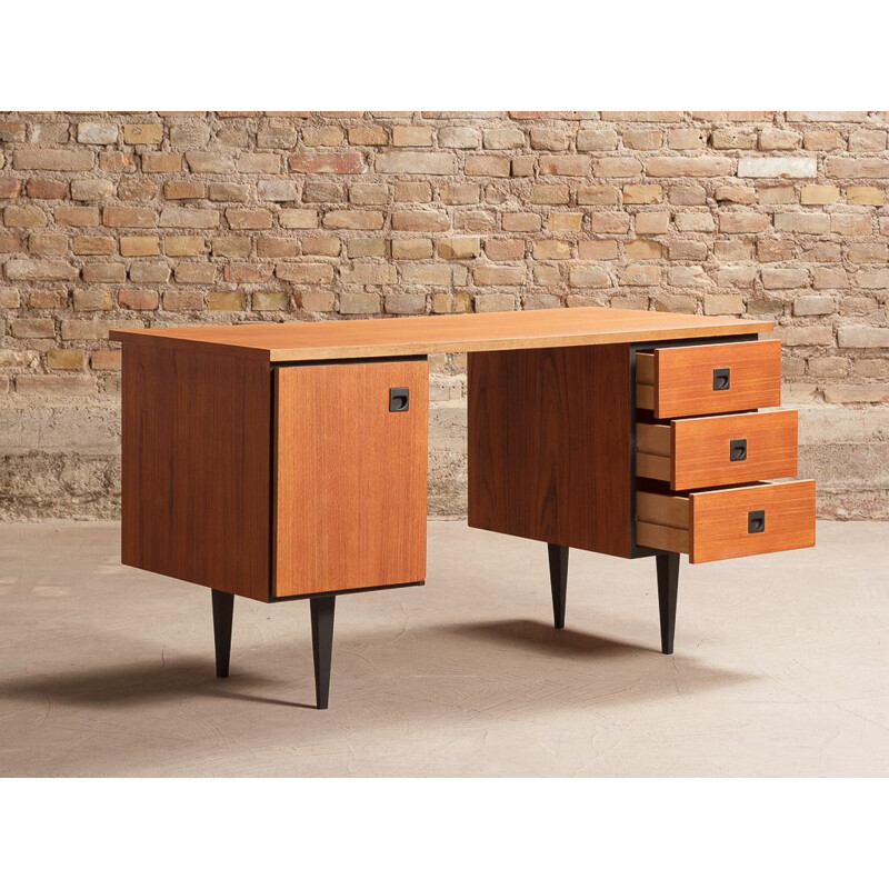 Vintage teak desk restored and restyled with touches of black 1960s