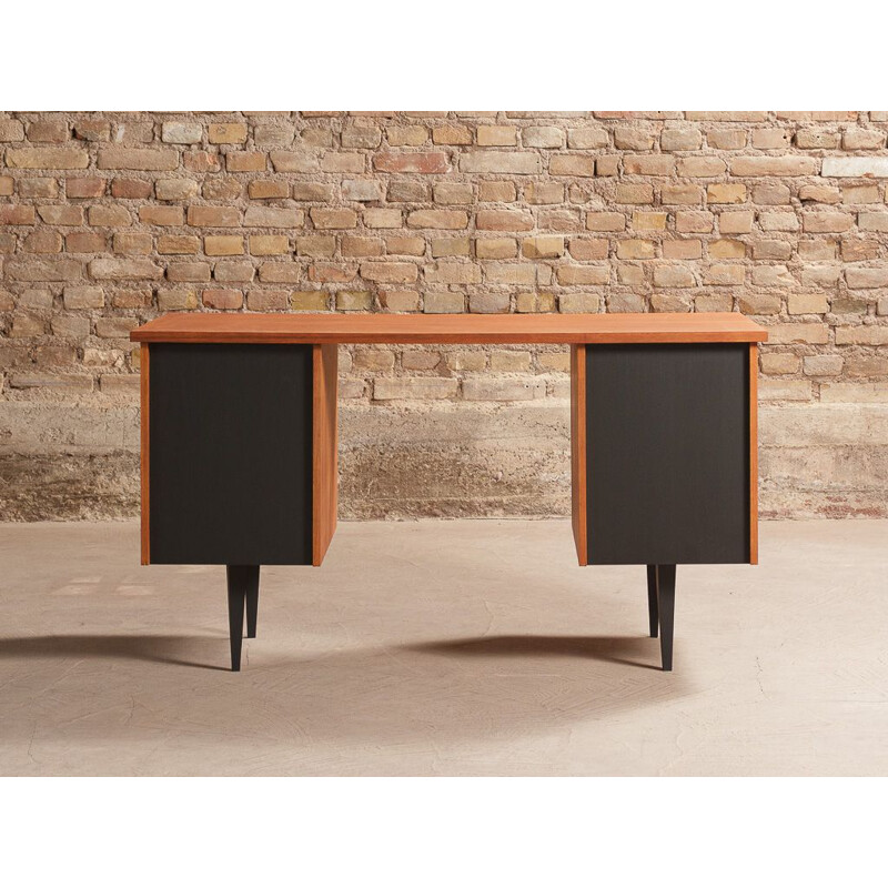 Vintage teak desk restored and restyled with touches of black 1960s