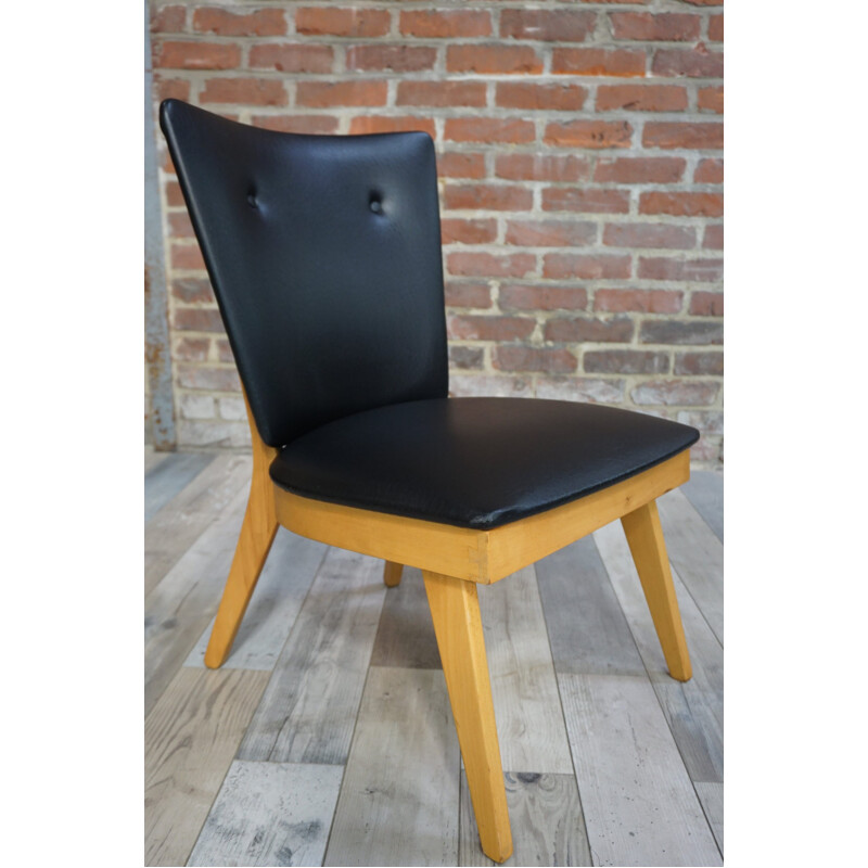 Vintage cocktail armchair in wood and black imitation 1950s