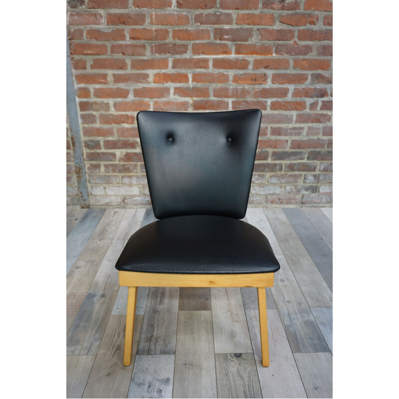 Vintage cocktail armchair in wood and black imitation 1950s