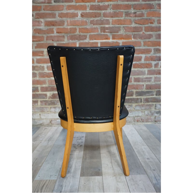 Vintage cocktail armchair in wood and black imitation 1950s