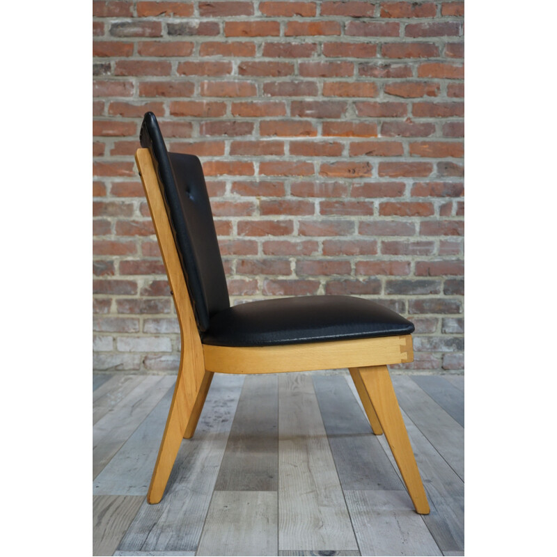 Vintage cocktail armchair in wood and black imitation 1950s