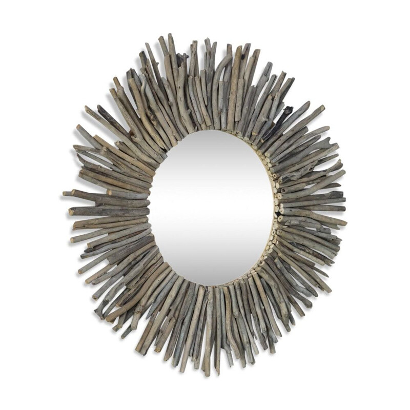 Vintage sunburst mirror in driftwood