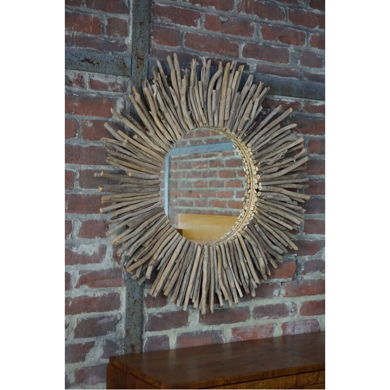 Vintage sunburst mirror in driftwood