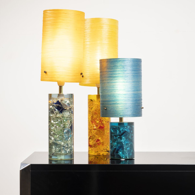 Conjunto de 3 lâmpadas vintage em resina fractal e fibra de vidro, 1960