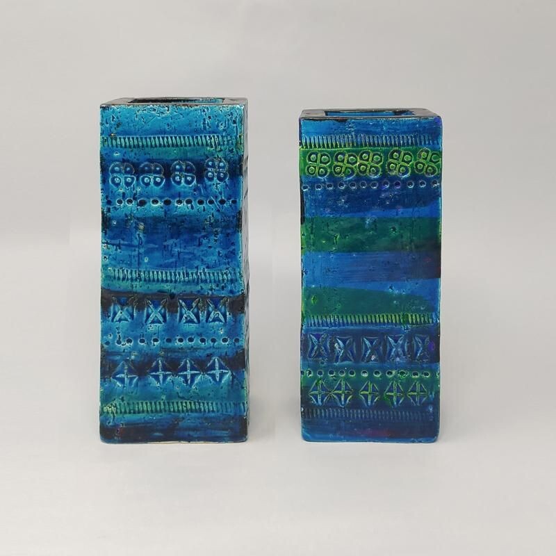 Pair of Vintage Vases by Aldo Londi Blue Collection Bitossi 1960s