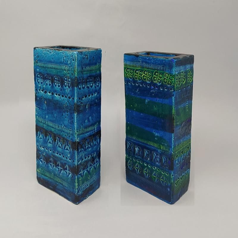 Paire de vases vintage Bitossi d'Aldo Londi Collection bleue 1960
