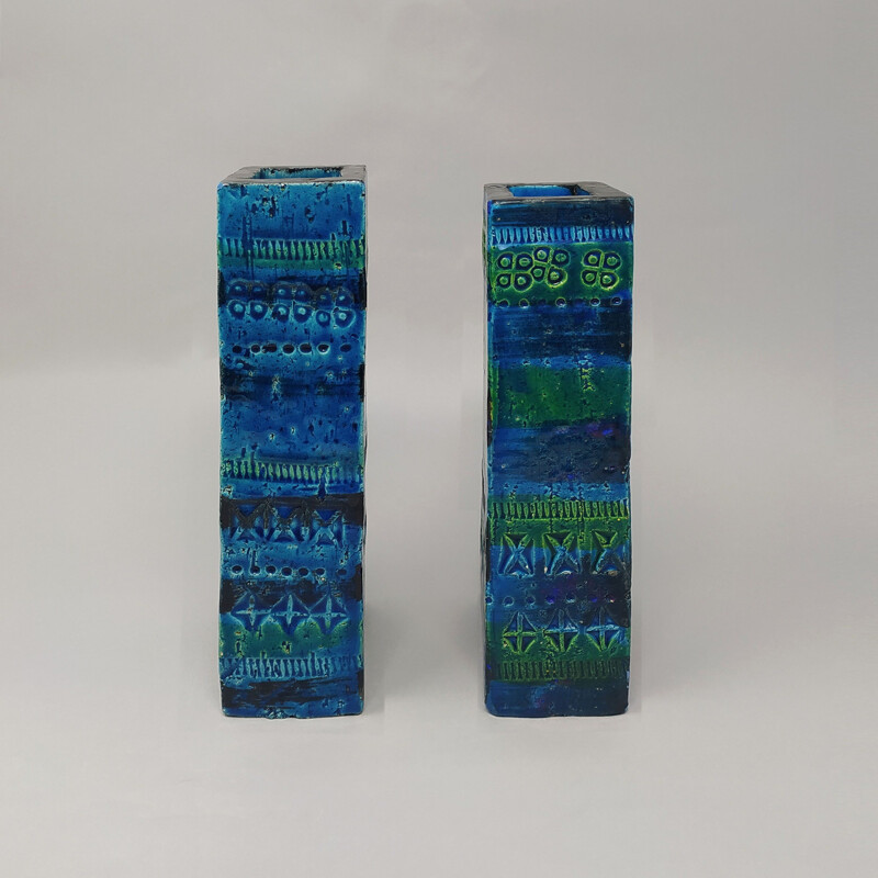 Pair of Vintage Vases by Aldo Londi Blue Collection Bitossi 1960s