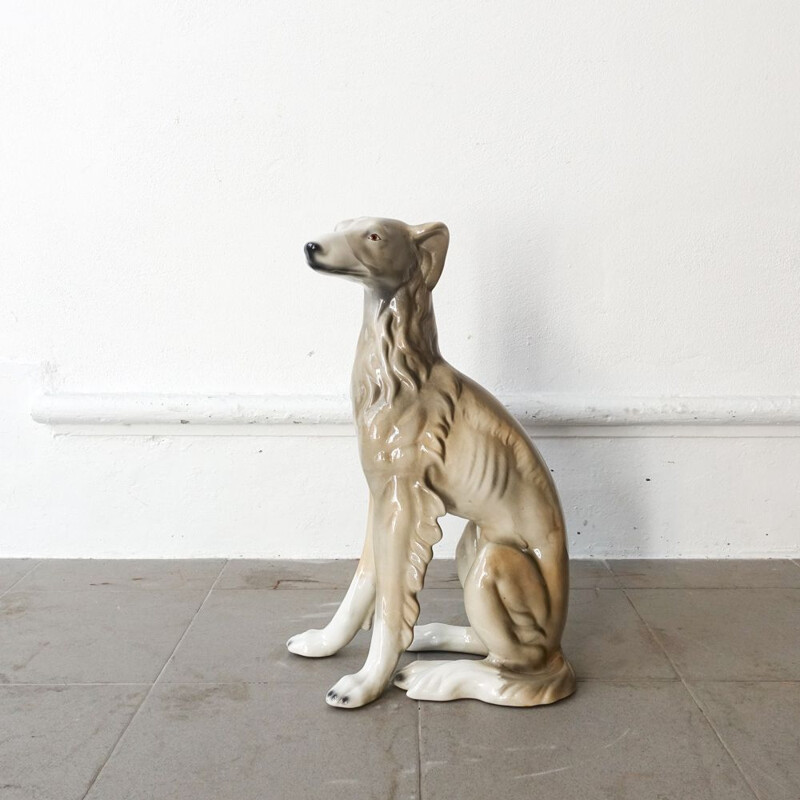 Sculpture vintage de chien en céramique, Portugaise 1970