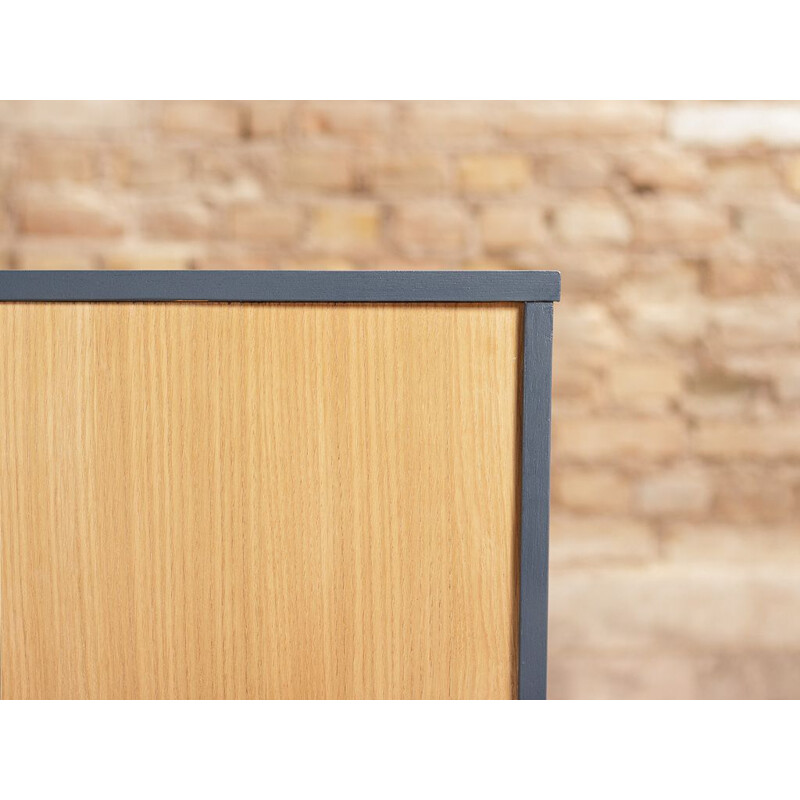 Vintage low sideboard with double door display case and 2 drawers in blue