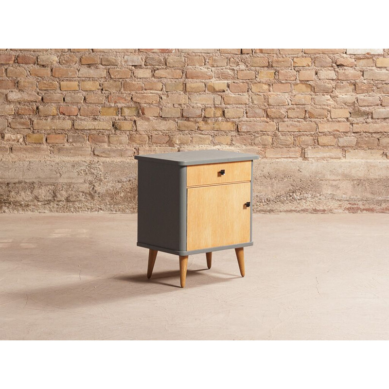Vintage bedside table, door and drawer in lead grey