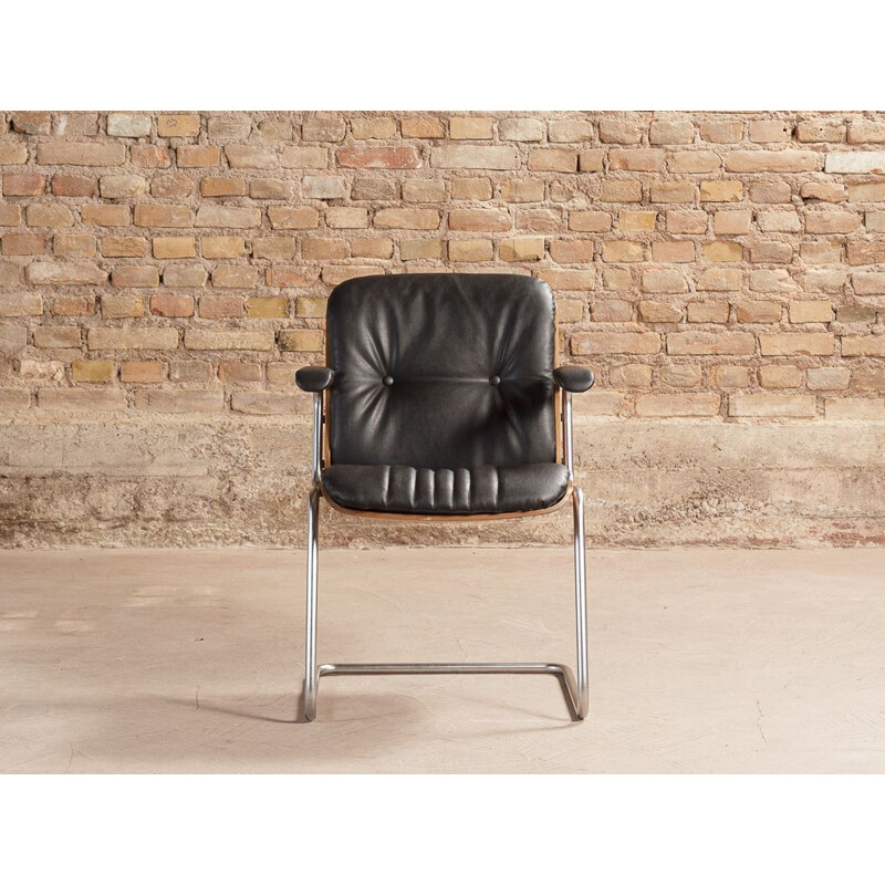 Vintage black leatherette office armchair 1960s