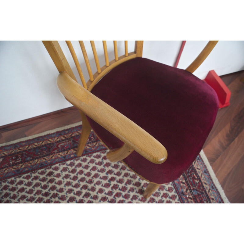 Pair of Vintage beech chair with red upholstery 1950s