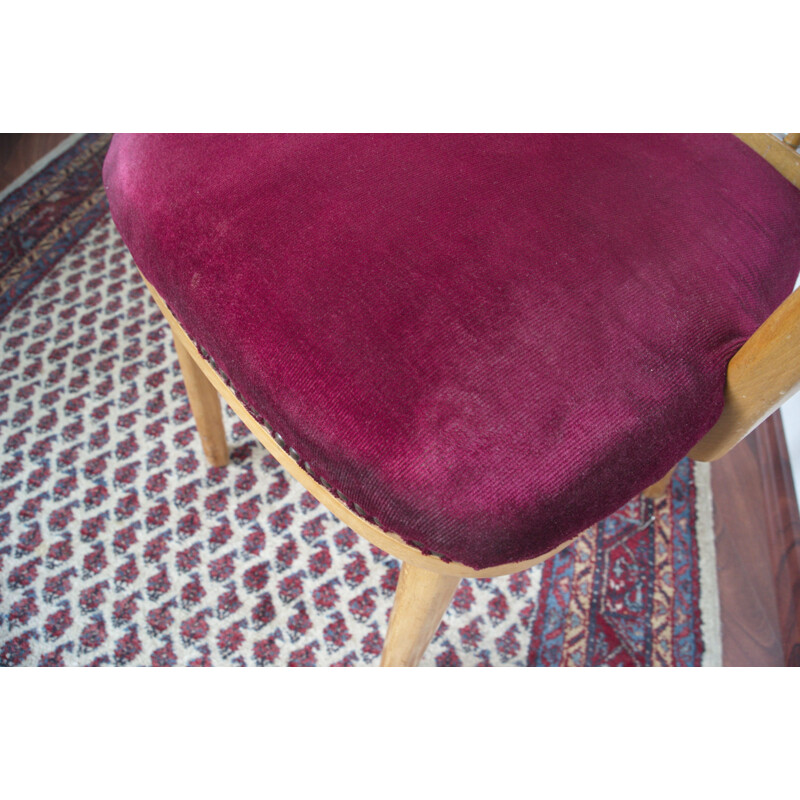 Paire de Chaises vintage en hêtre avec revêtement rouge 1950