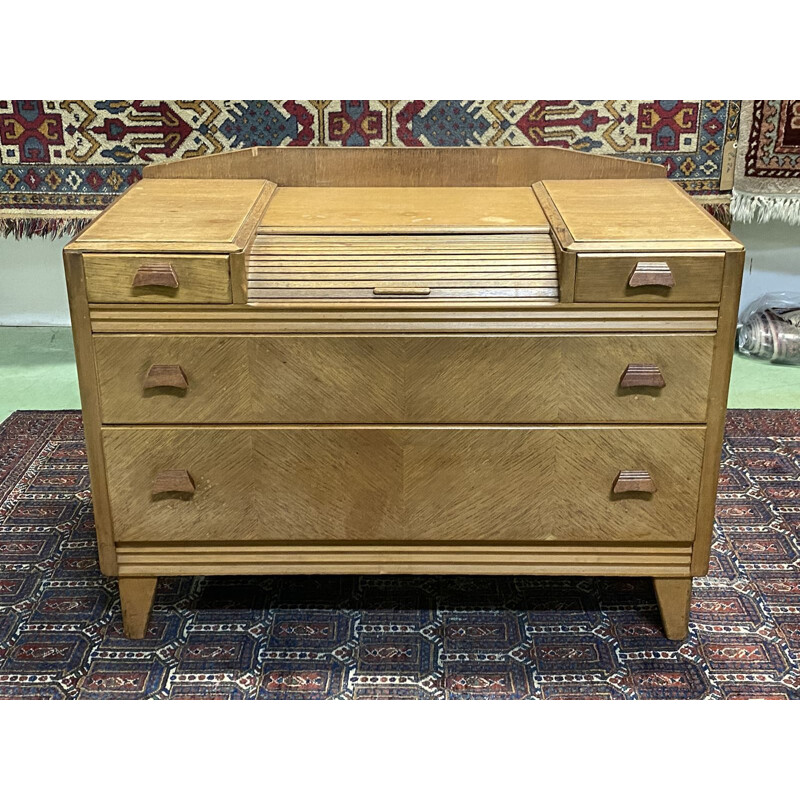 Vintage blond oak chest of drawers, English 1970s