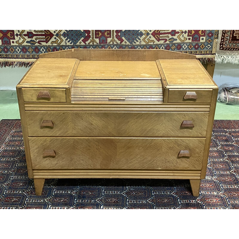 Vintage blond oak chest of drawers, English 1970s