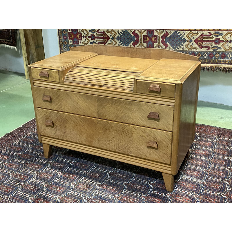 Vintage blond oak chest of drawers, English 1970s