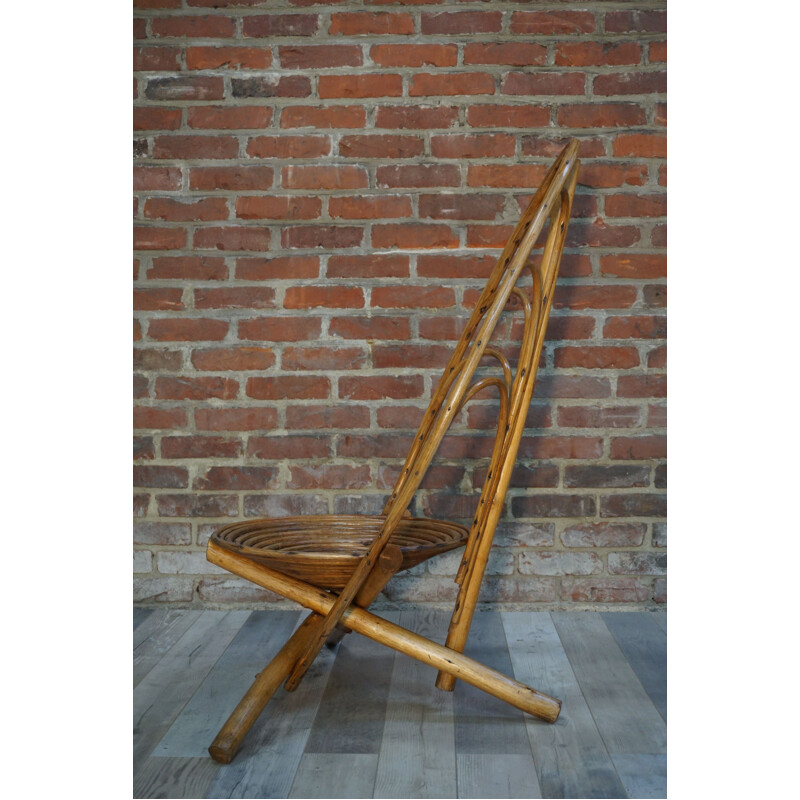 Set of 4 vintage rattan and wood armchairs