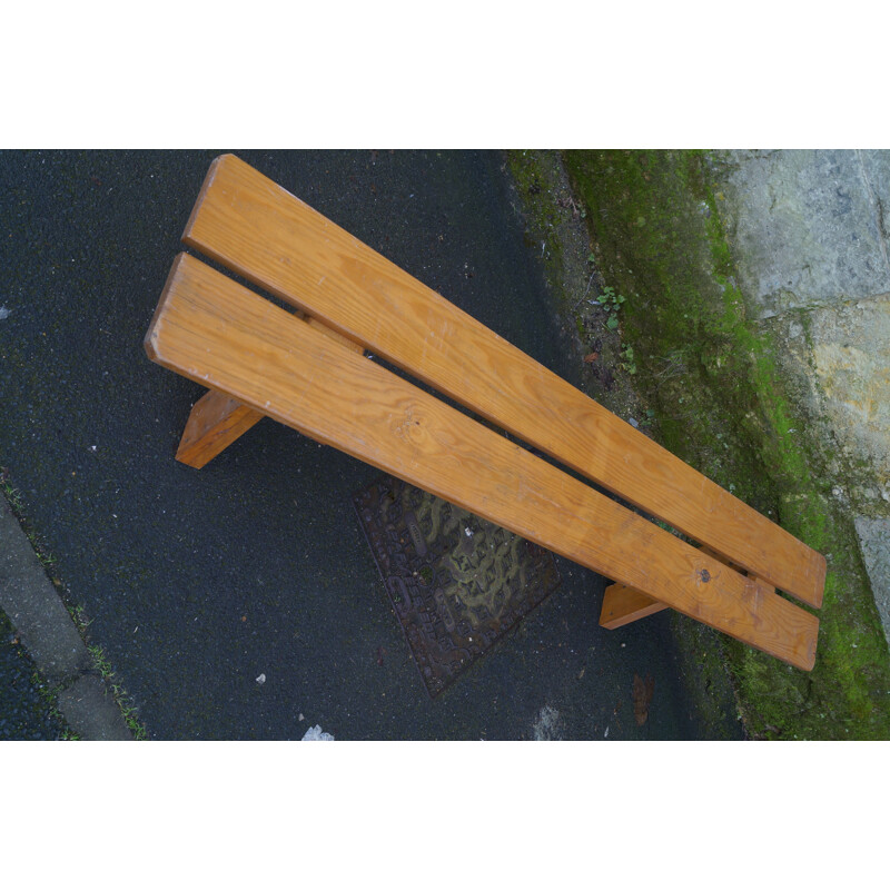 Vintage "chate" solid wood bench 1950s
