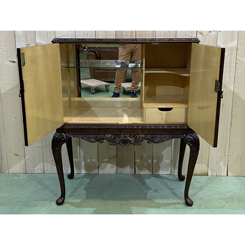 Vintage Chippendale bar in burr walnut 1930s