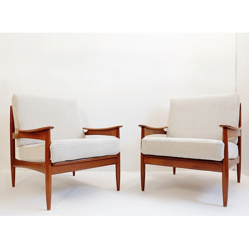 Pair of vintage teak armchairs with new upholstery