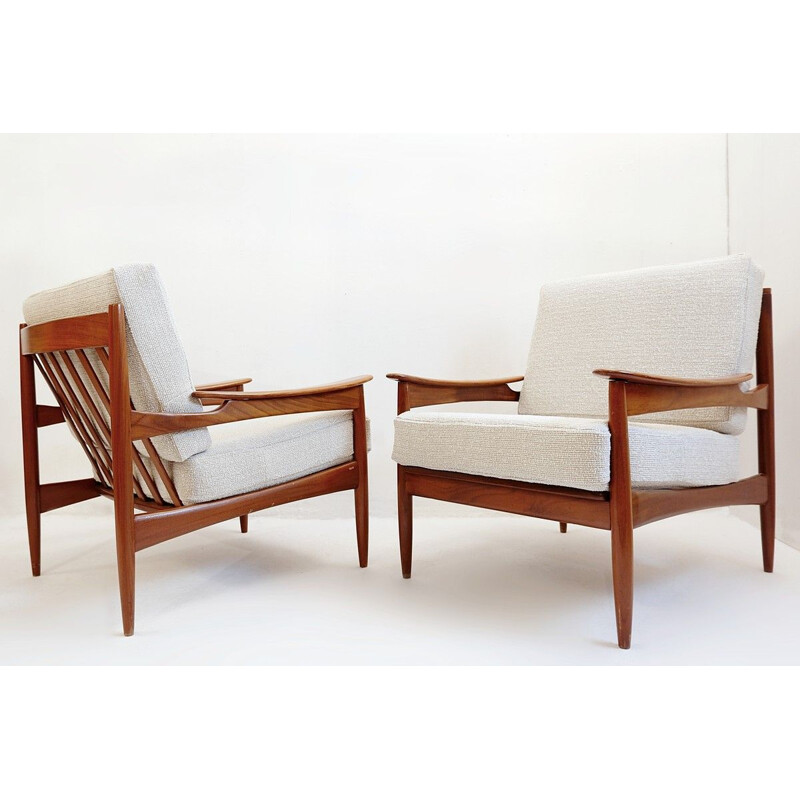 Pair of vintage teak armchairs with new upholstery