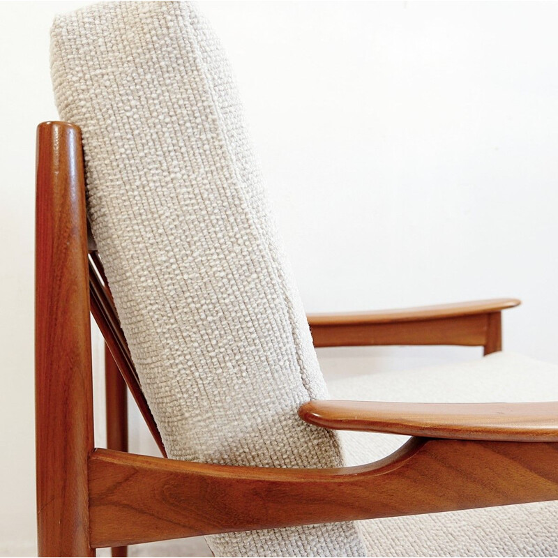 Pair of vintage teak armchairs with new upholstery