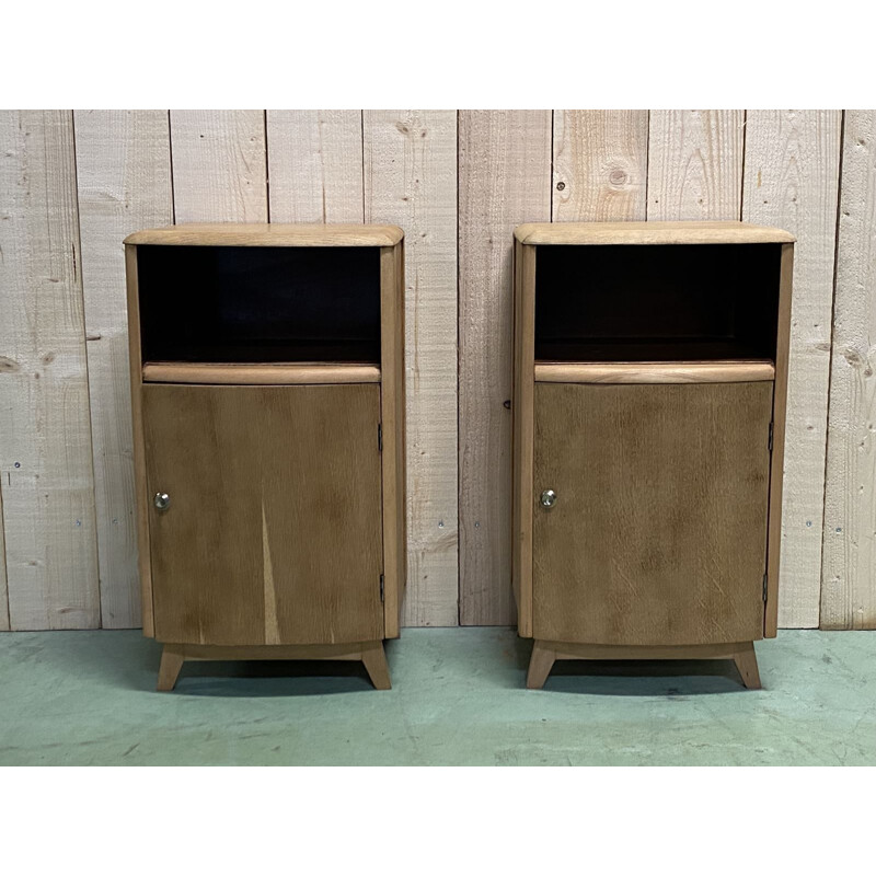 Pair of vintage bedside tables in blond oak 1960s