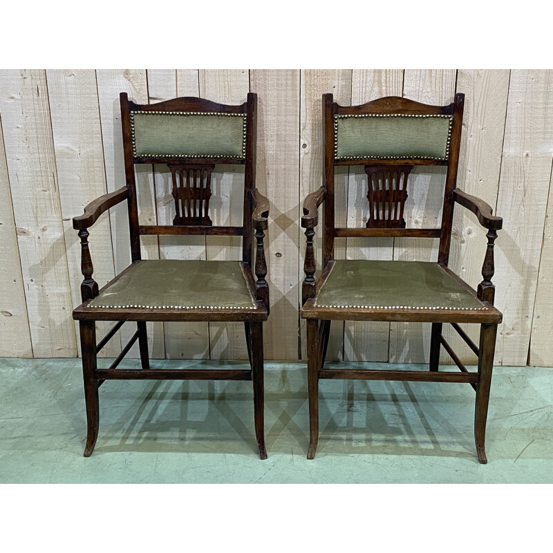 Pair of vintage beechwood armchairs, English 1930s