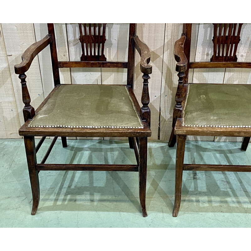 Pair of vintage beechwood armchairs, English 1930s